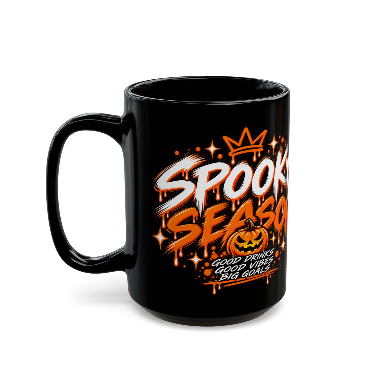 Spooky Season Black Coffee Cup — Halloween Pumpkin Graphic (15oz)