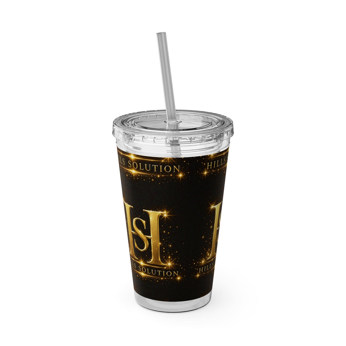 16oz Sunsplash Straw Tumbler — Gold 'HS' Logo Insulated Cup