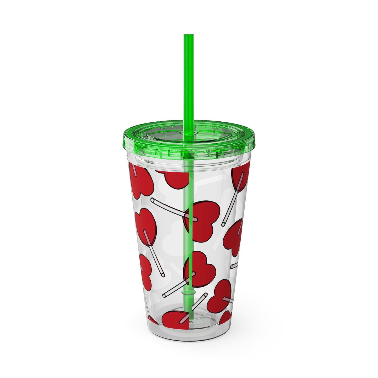Heart Lollipop 16oz Tumbler with Straw — Valentine Candy Pattern Cold Cup