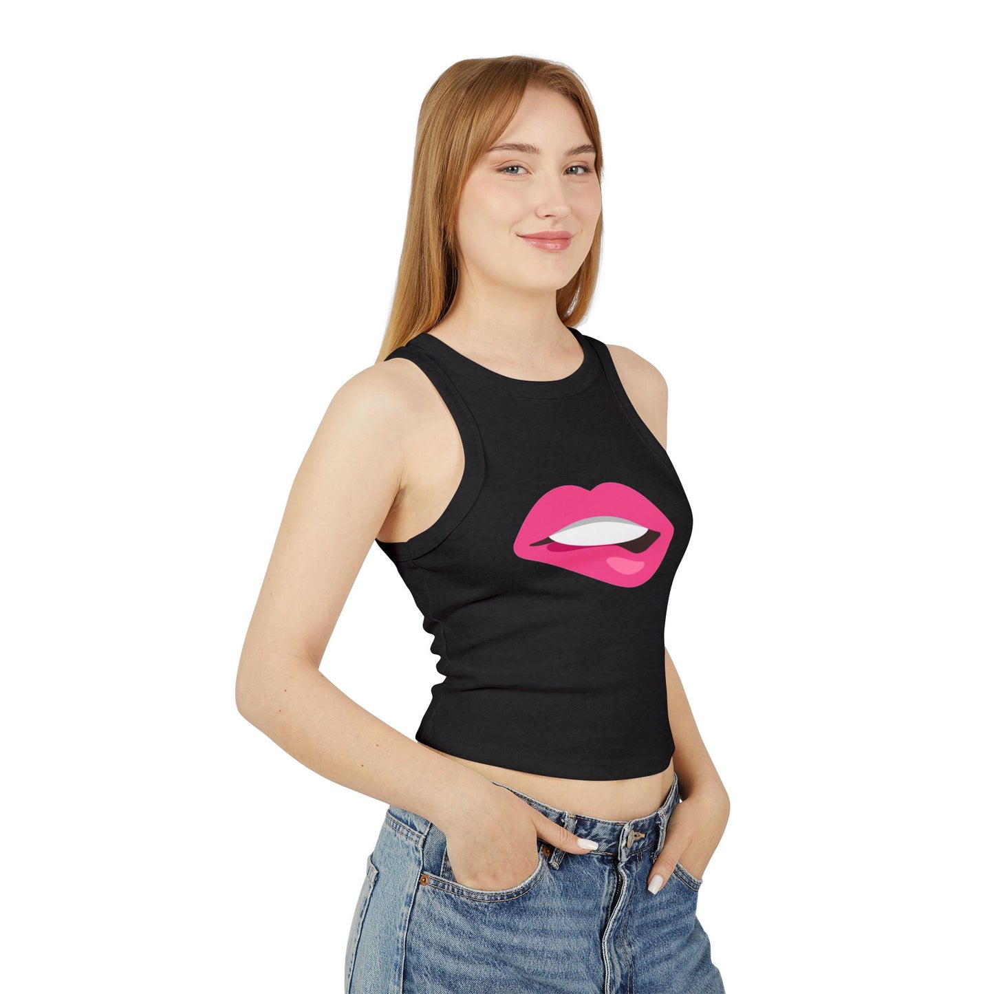 Chic Racer Tank Top with Fun Lip Design