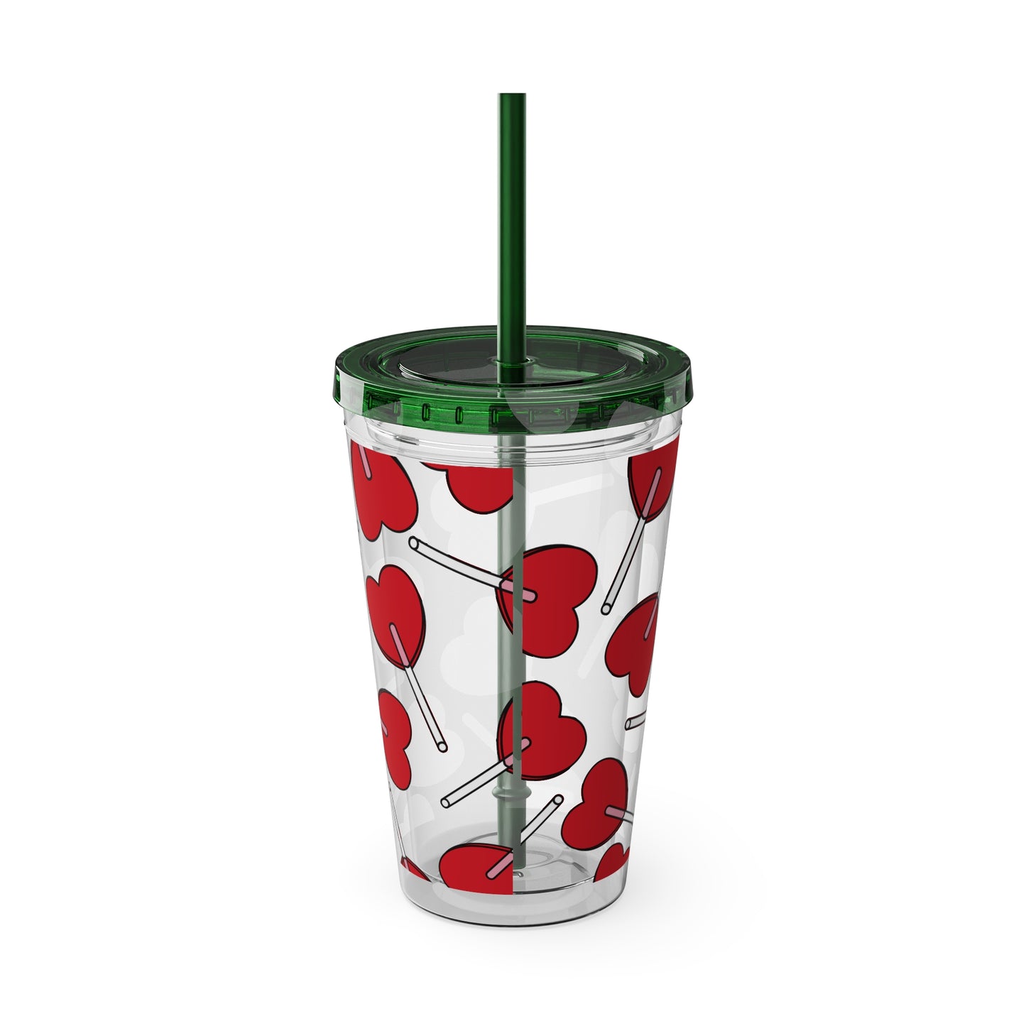 Heart Lollipop 16oz Tumbler with Straw — Valentine Candy Pattern Cold Cup