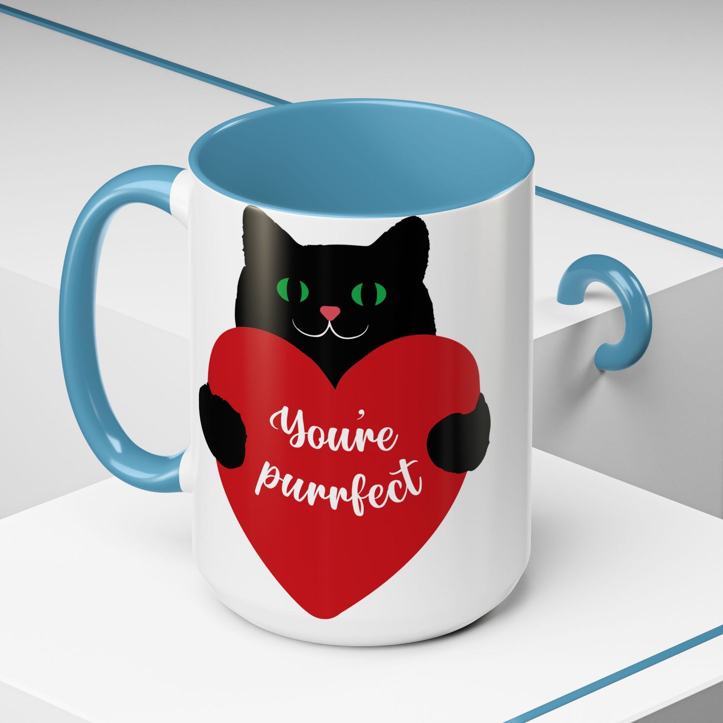 Purrfect Cat Heart Accent Coffee Mug – "You're Purrfect" 11/15oz