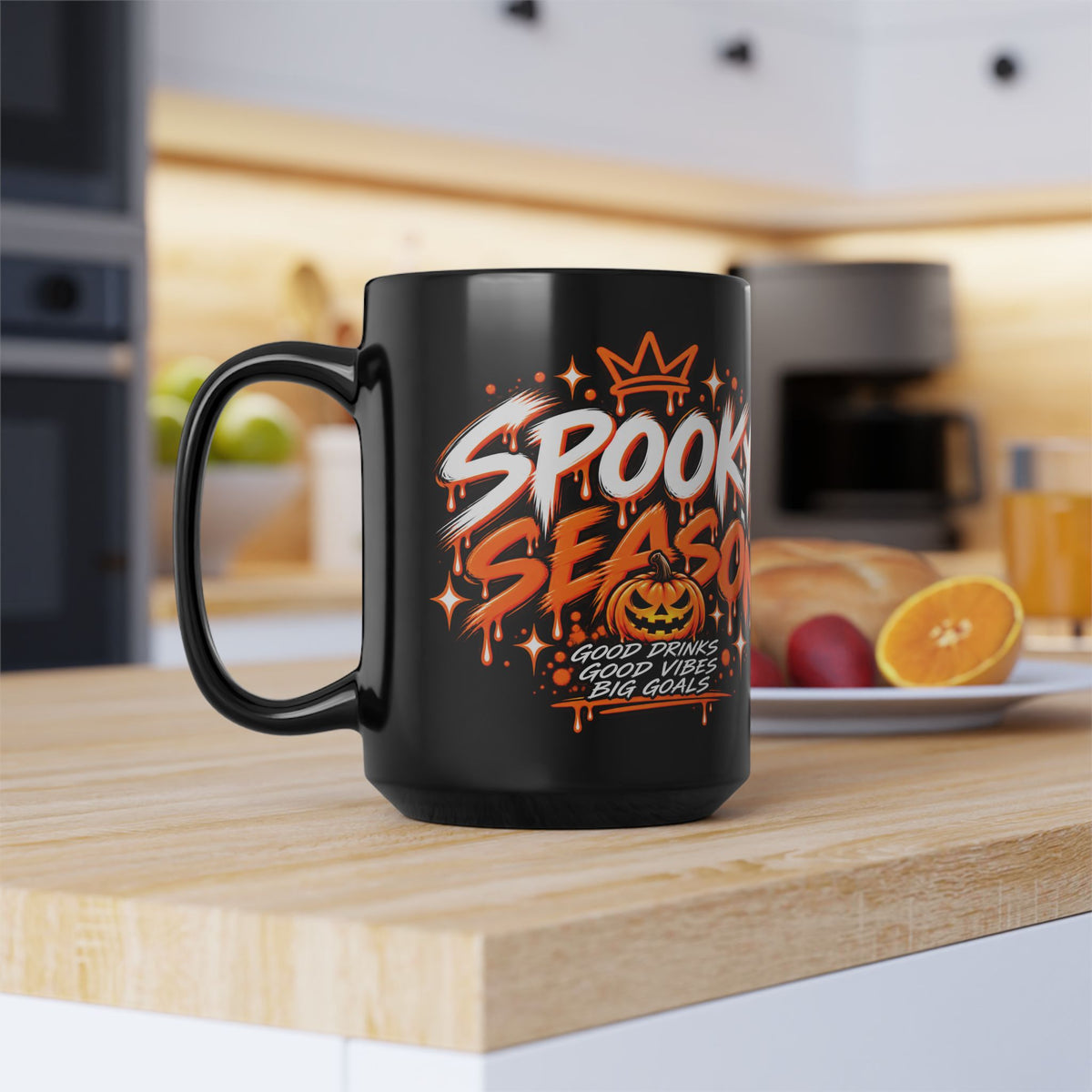 Spooky Season Black Coffee Cup — Halloween Pumpkin Graphic (15oz)