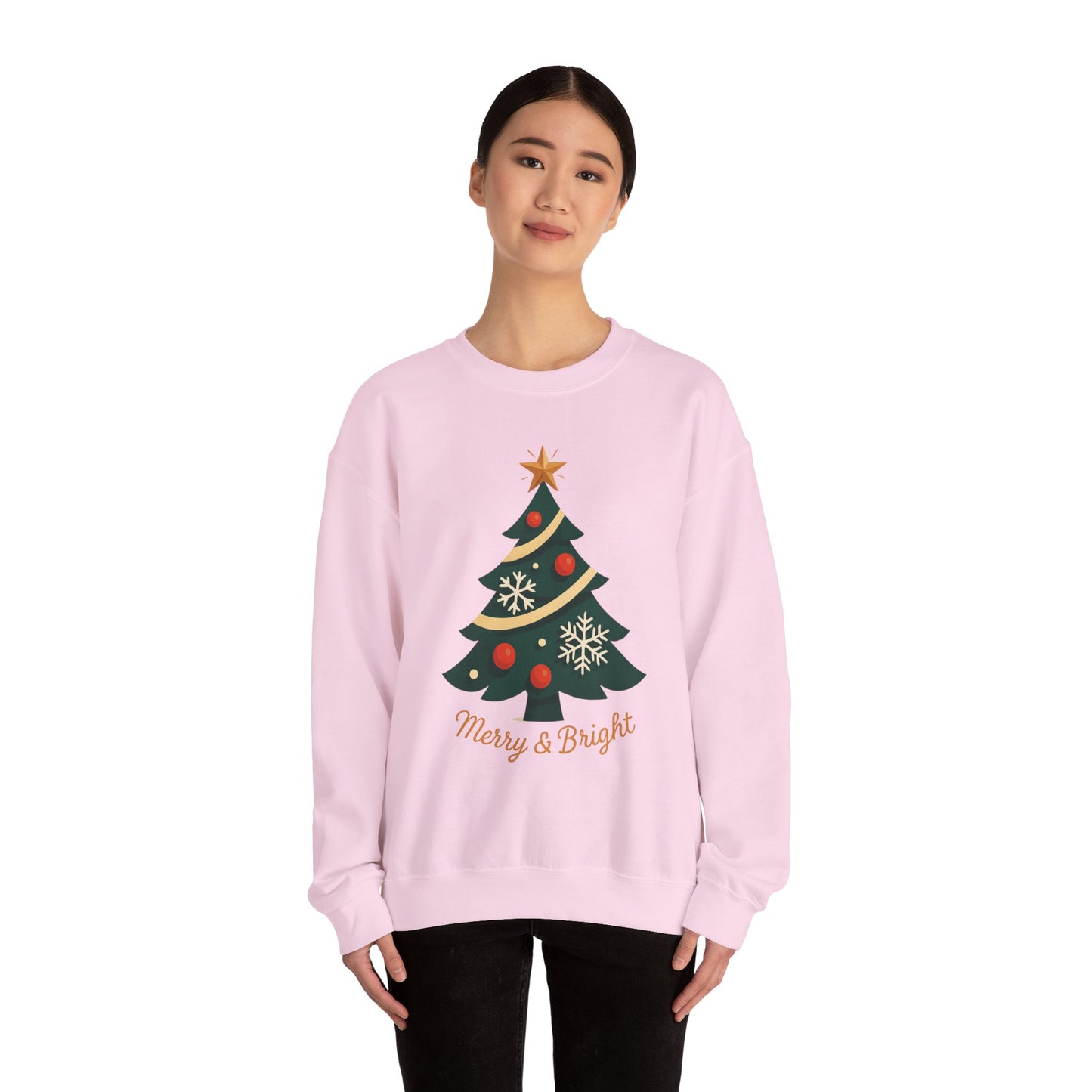 Christmas Tree Crewneck Sweatshirt – "Merry & Bright" Holiday Sweatshirt