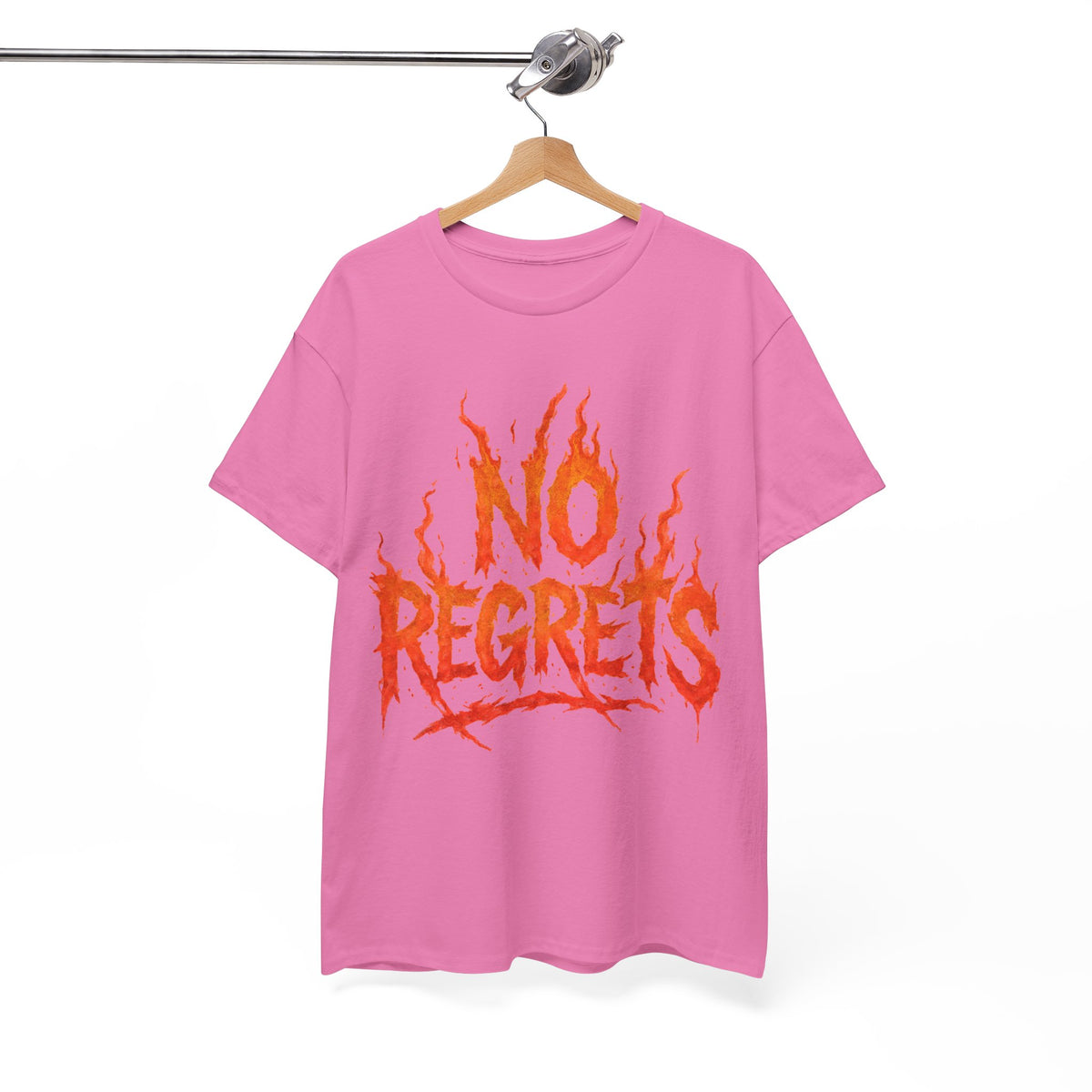 Graphic Tee — 'No Regrets' / 'Proof of Survival' Flame Text Shirt