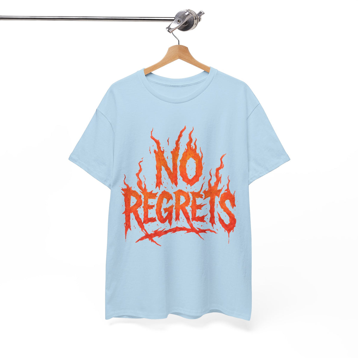 Graphic Tee — 'No Regrets' / 'Proof of Survival' Flame Text Shirt