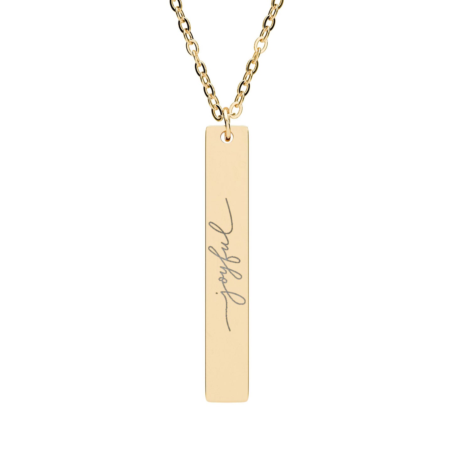 Engraved Vertical Joyful Bar Necklace - Inspirational Jewelry for Gratitude