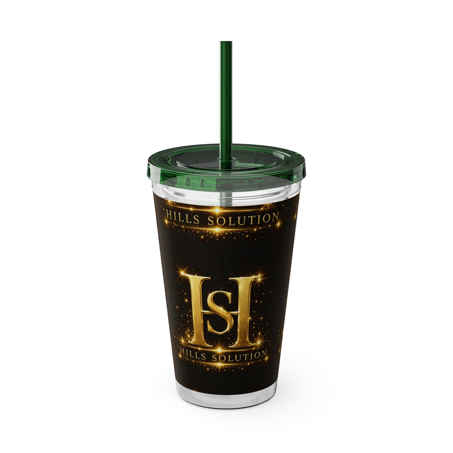 16oz Sunsplash Straw Tumbler — Gold 'HS' Logo Insulated Cup