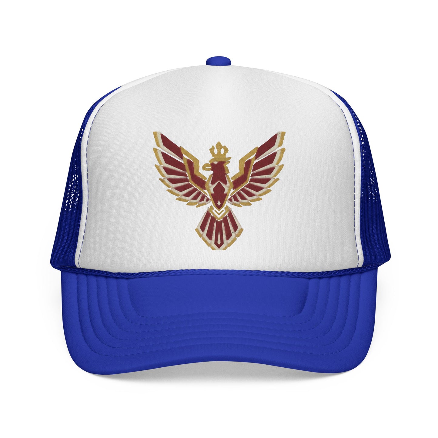 Phoenix Emblem Trucker Cap — Retro Red & Gold Bird Patch Hat