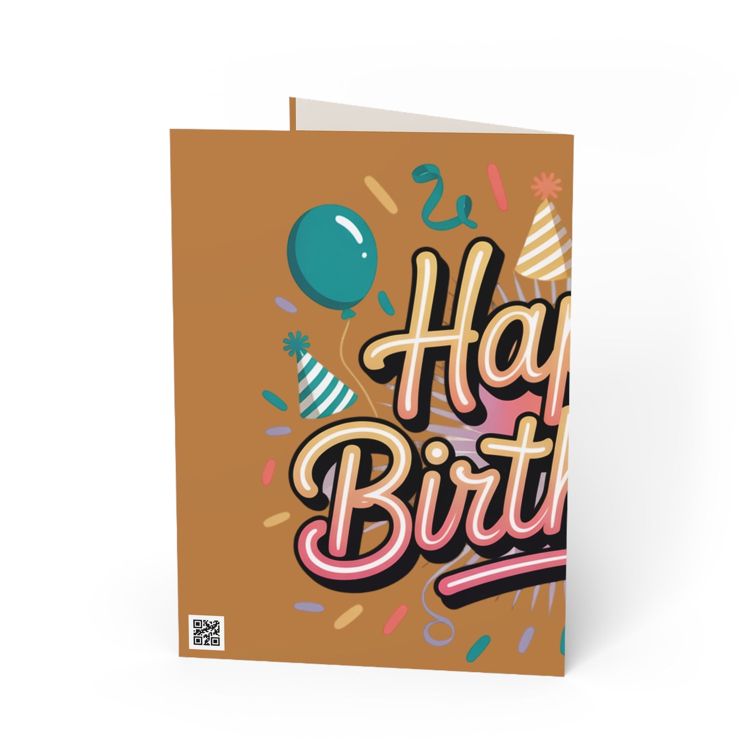 Happy Birthday Greeting Card — Retro Balloon & Confetti Birthday Card