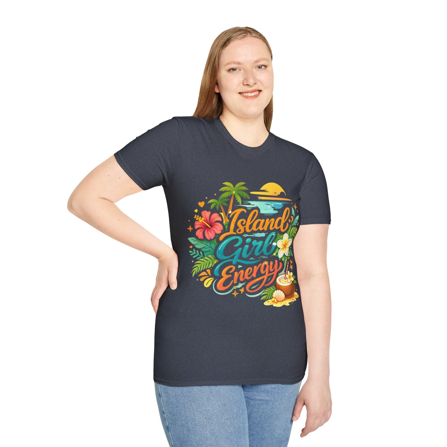 Island Girl Energy T-Shirt – Tropical Floral Sunset Tee