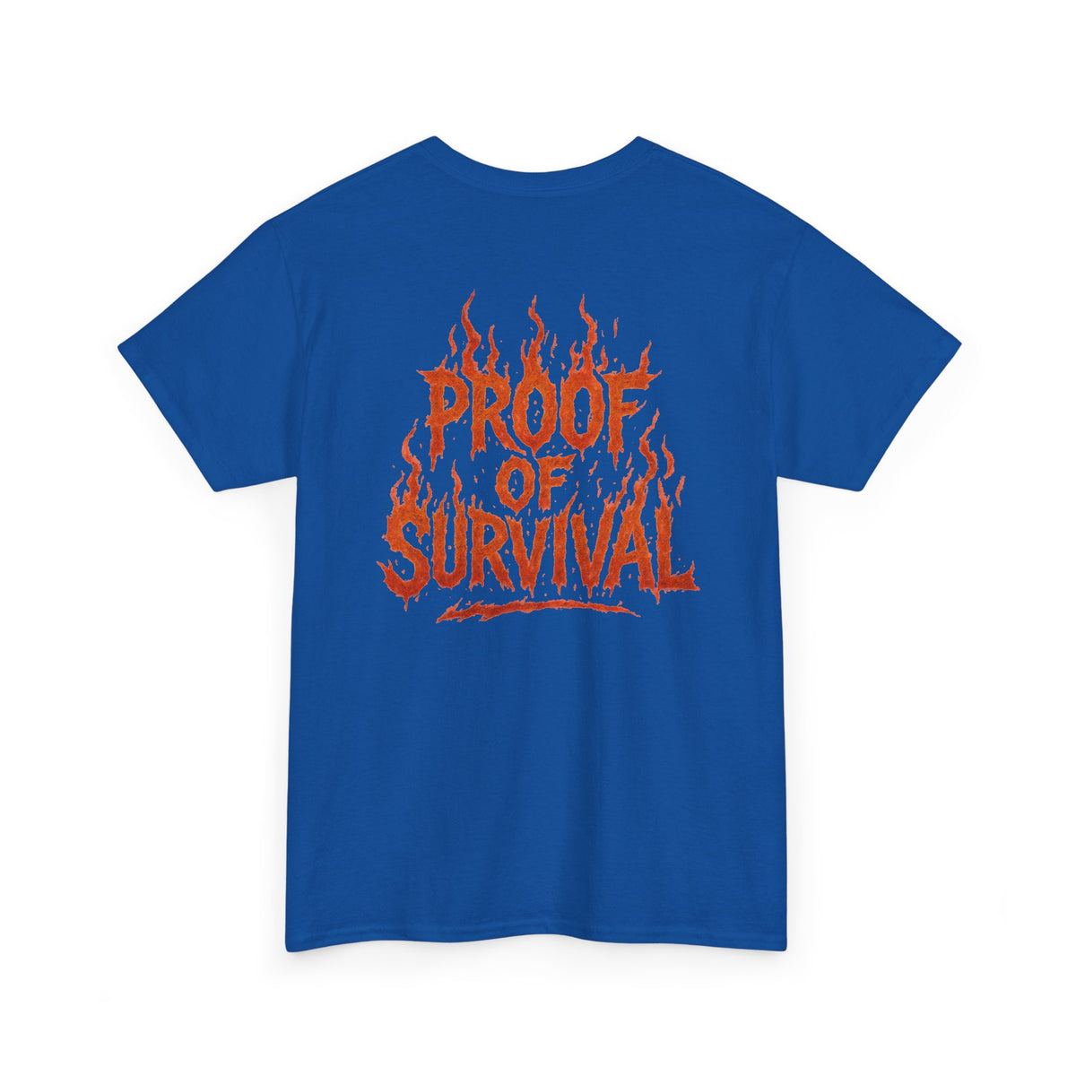 Graphic Tee — 'No Regrets' / 'Proof of Survival' Flame Text Shirt
