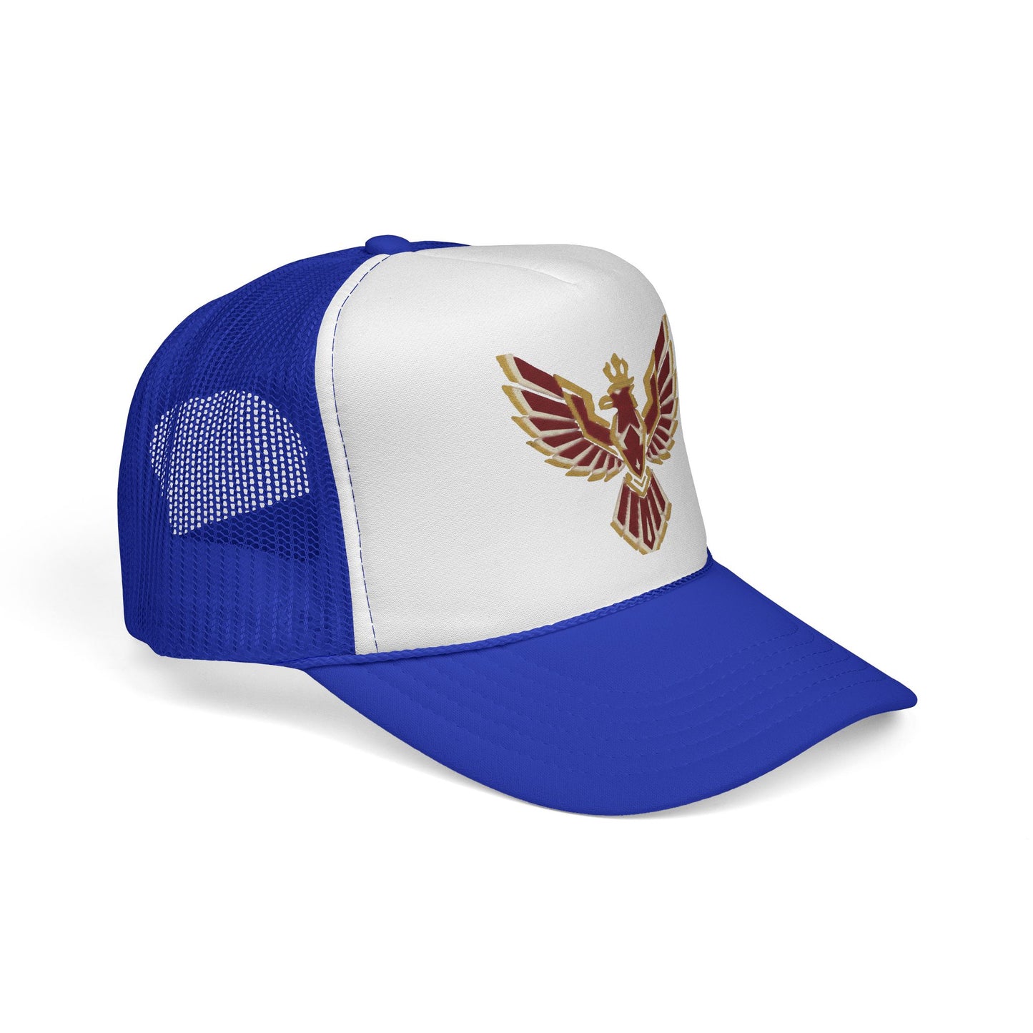 Phoenix Emblem Trucker Cap — Retro Red & Gold Bird Patch Hat
