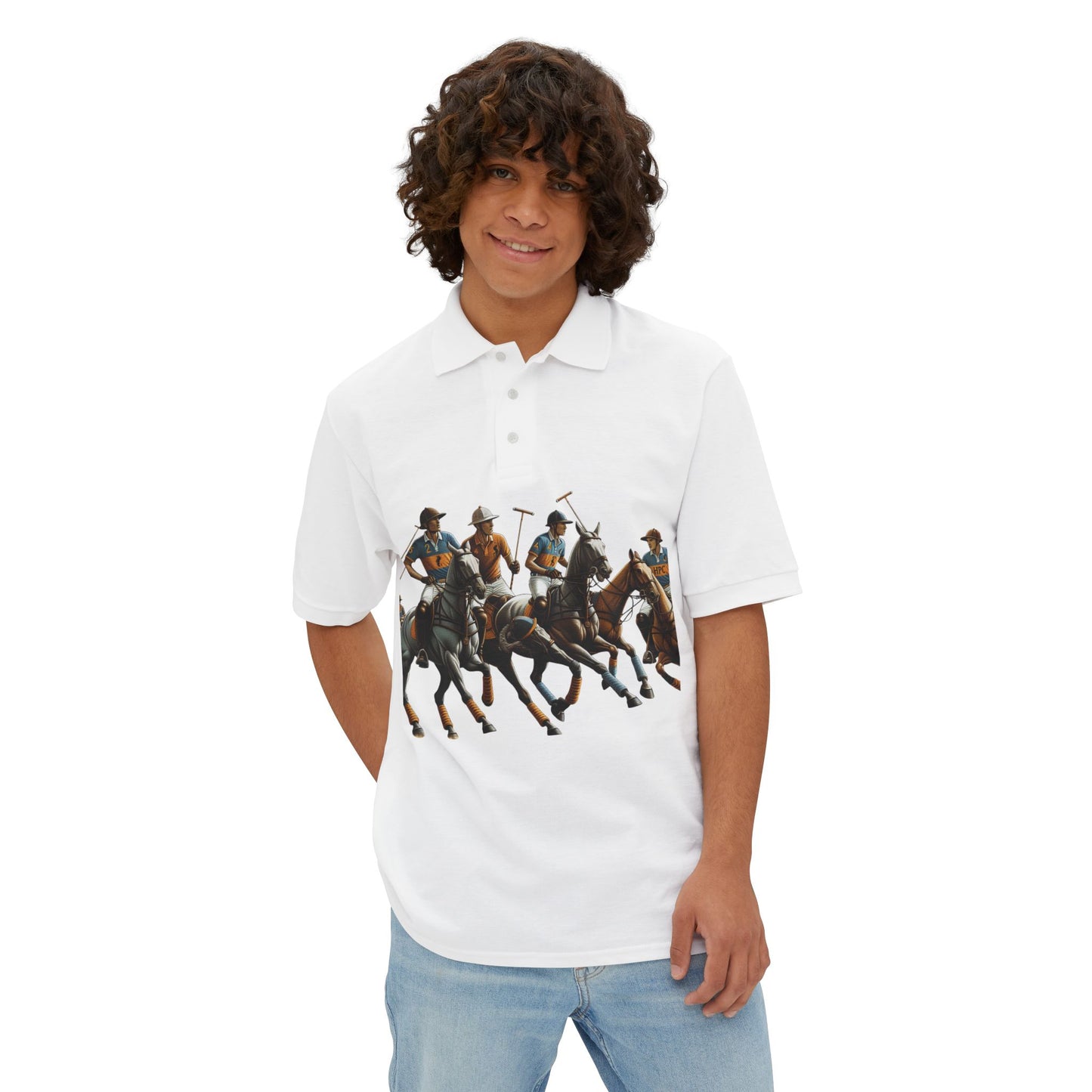 Men's Piqué Polo with Equestrian Design - Stylish Golf Shirt