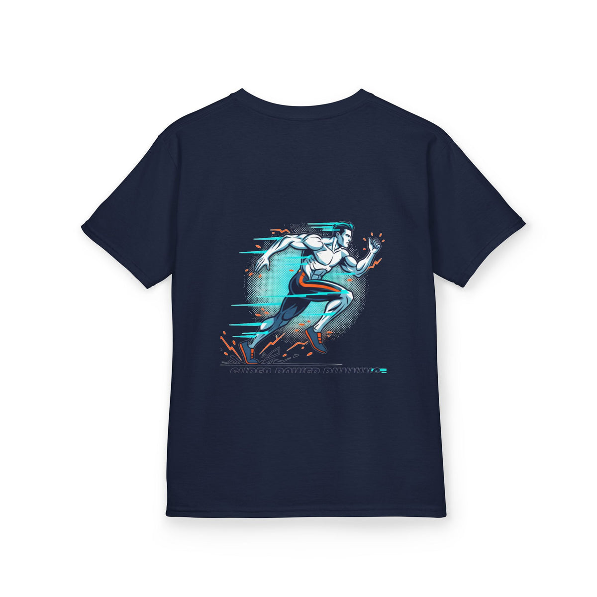 Kids Super Power T-Shirt — Lightning Bolt Badge & Running Superhero Graphic