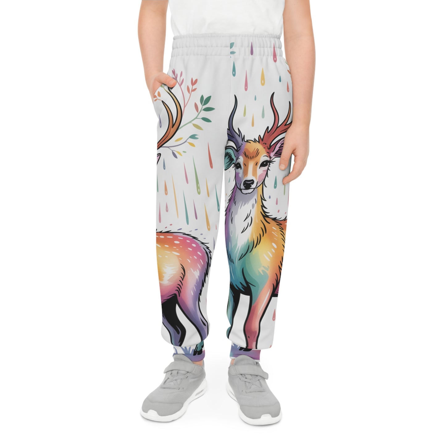 Colorful Deer Youth Joggers - Vibrant AOP Design for Creative Kids