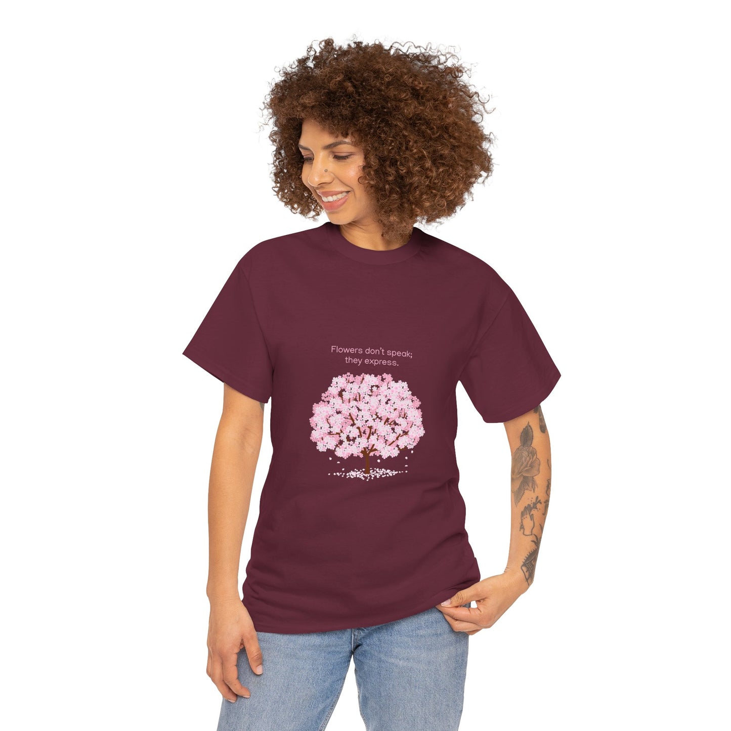 Cherry Blossom Tree T-Shirt — "Flowers don't speak, they express