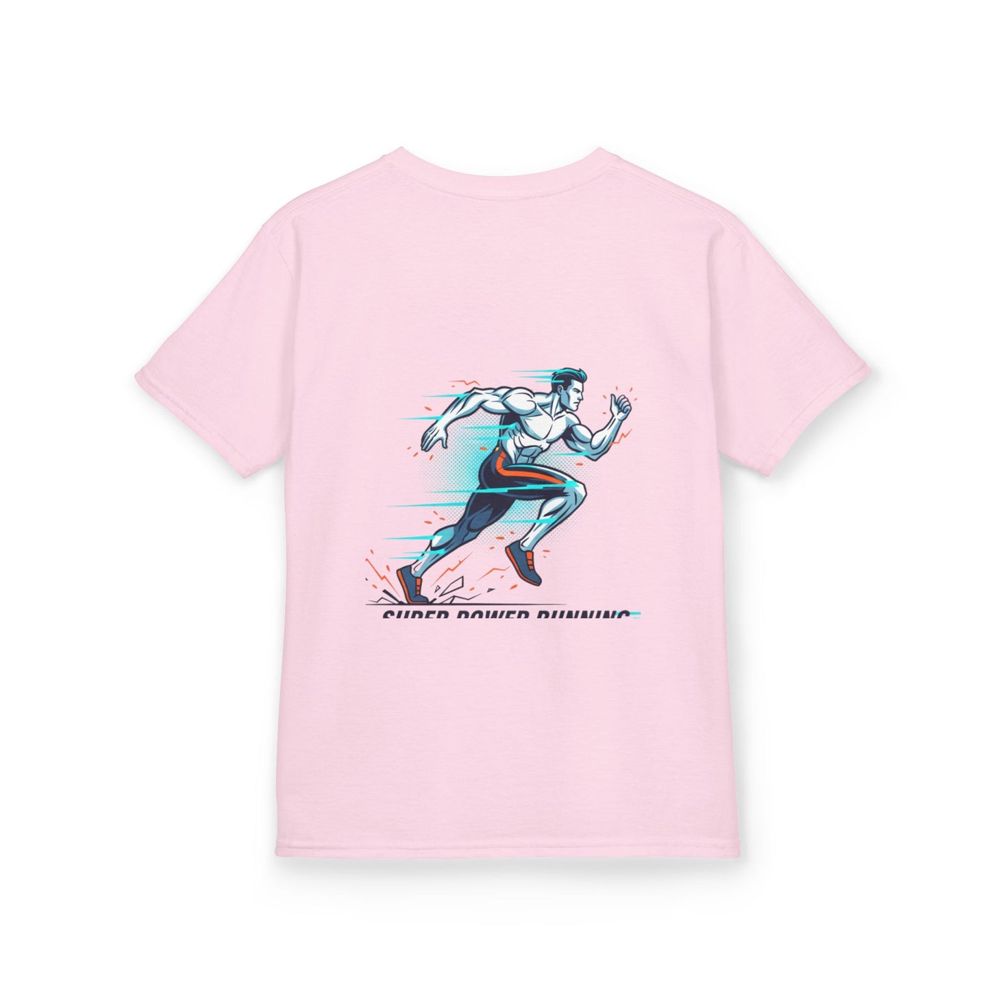 Kids Super Power T-Shirt — Lightning Bolt Badge & Running Superhero Graphic