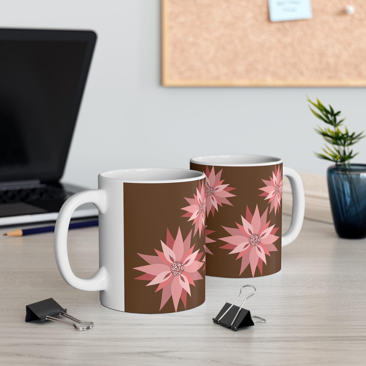 Floral Ceramic Coffee Mug — Pink Poinsettia Pattern (11oz & 15oz)