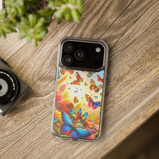 Butterfly Garden Clear Phone Case, Colorful Butterfly iPhone Cover, Floral Design Protective Case, Gift for Nature Lovers, Spring Decor