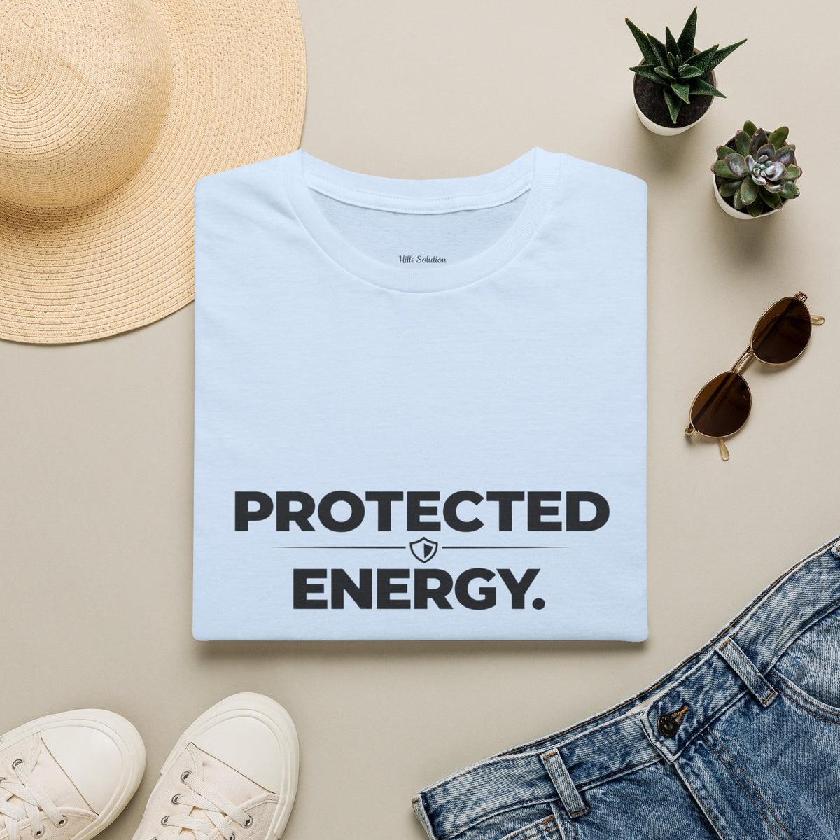 Protected Energy T‑Shirt — Minimalist Spiritual Graphic Tee
