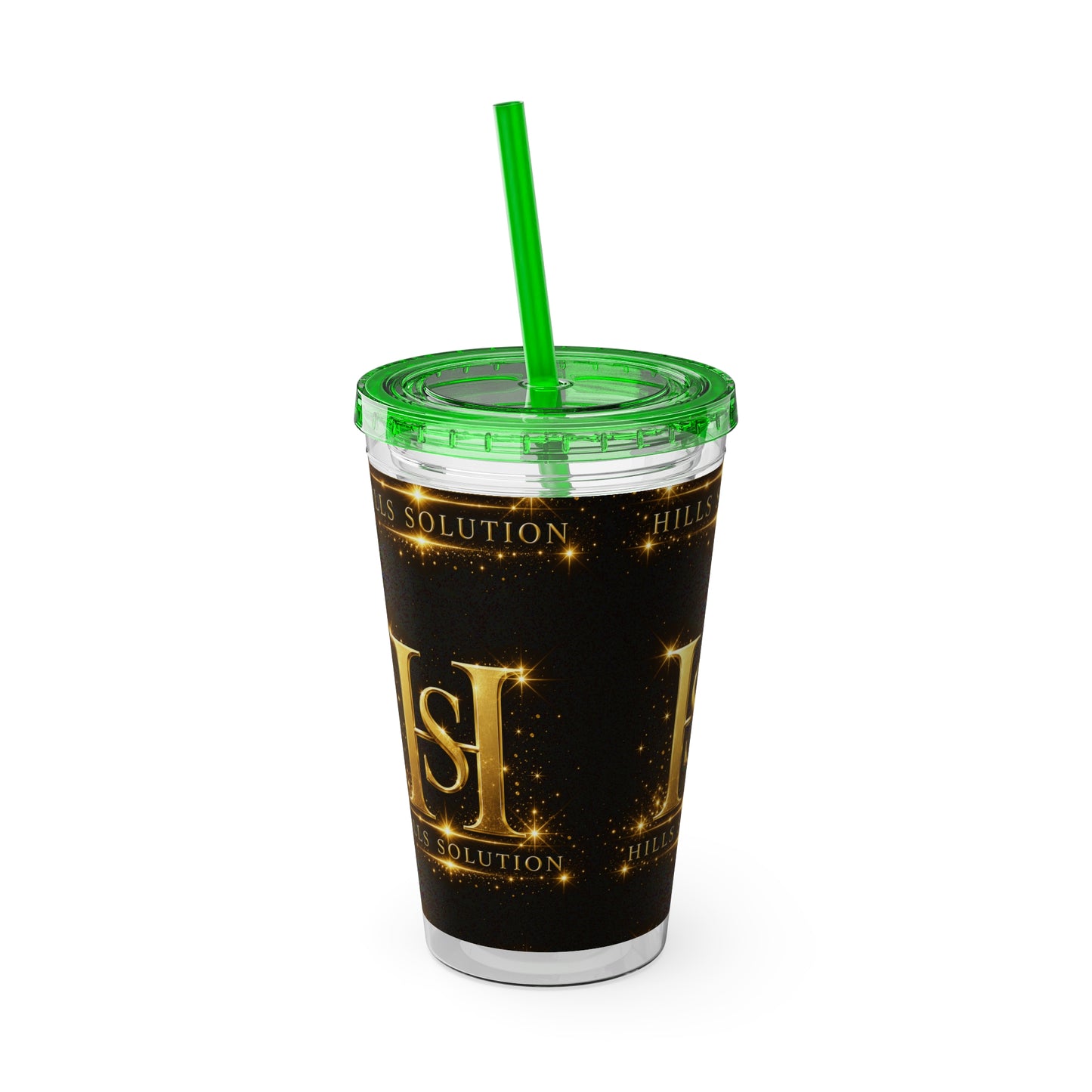 16oz Sunsplash Straw Tumbler — Gold 'HS' Logo Insulated Cup