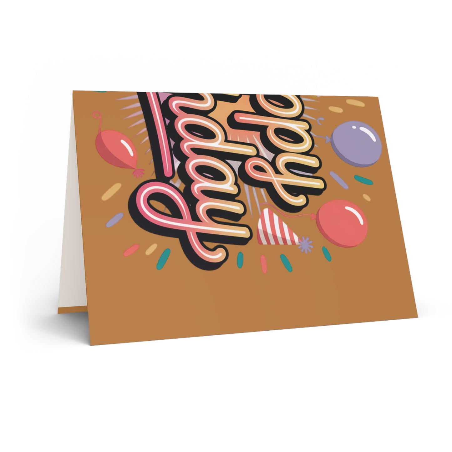 Happy Birthday Greeting Card — Retro Balloon & Confetti Birthday Card