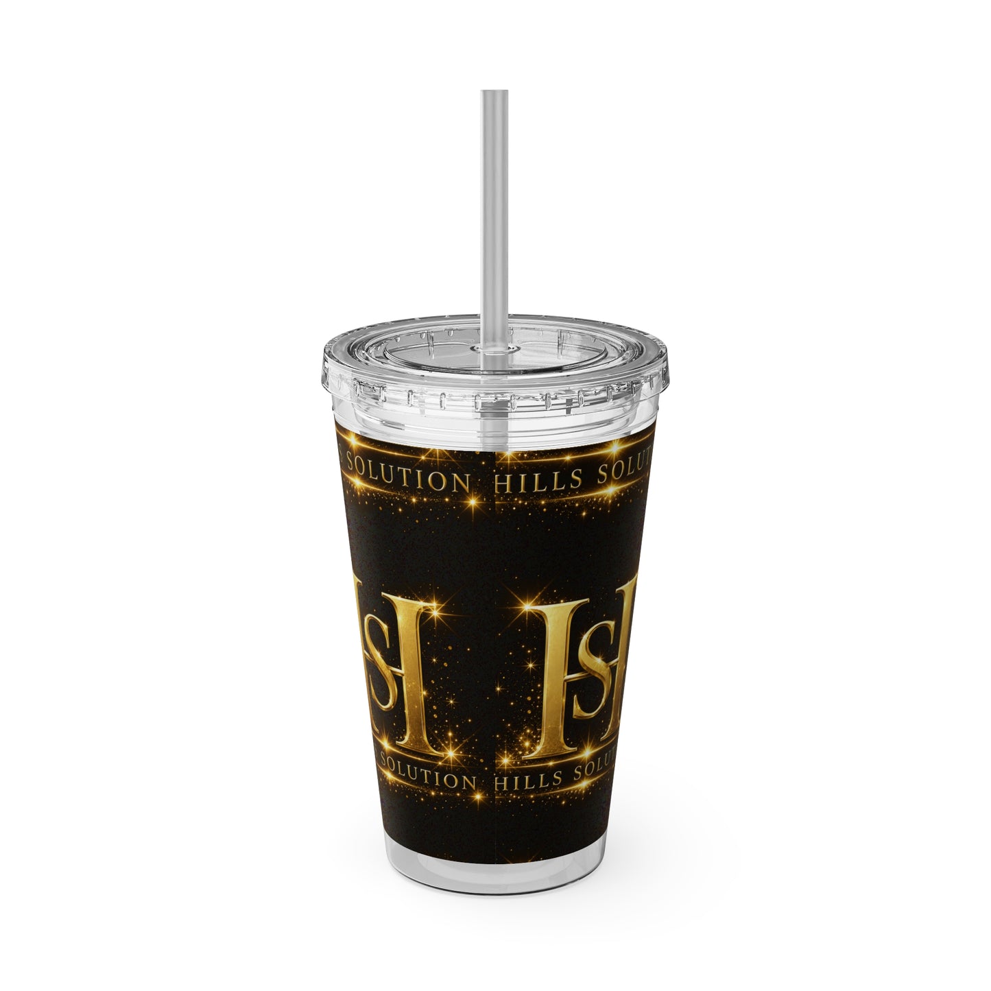 16oz Sunsplash Straw Tumbler — Gold 'HS' Logo Insulated Cup