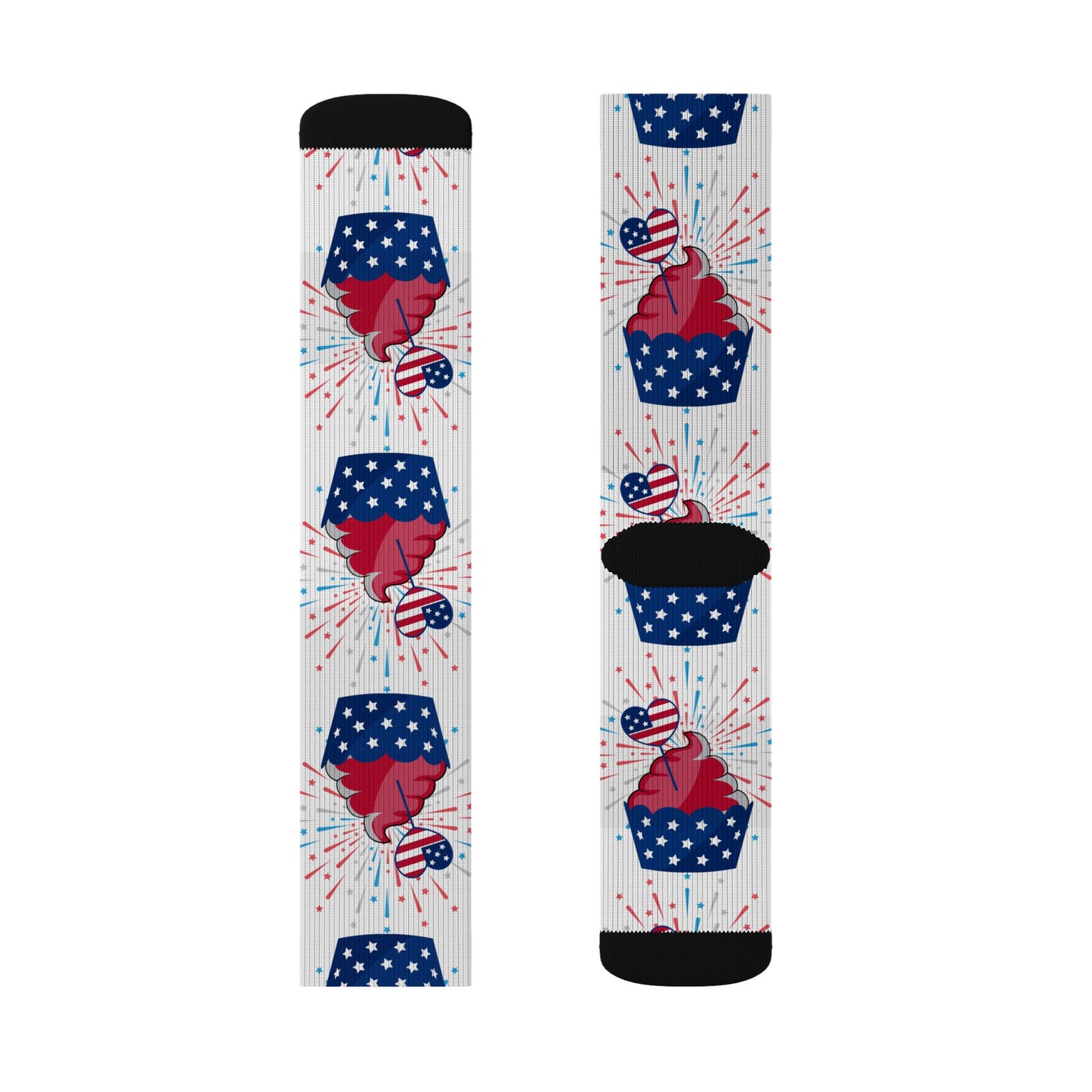 Patriotic Cupcake Sublimation Socks — Red White & Blue Fourth of July Novelty Socks