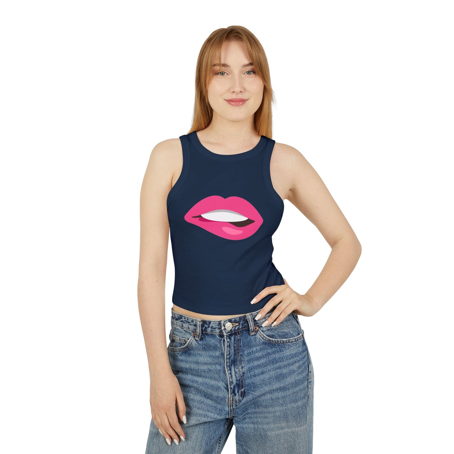 Chic Racer Tank Top with Fun Lip Design