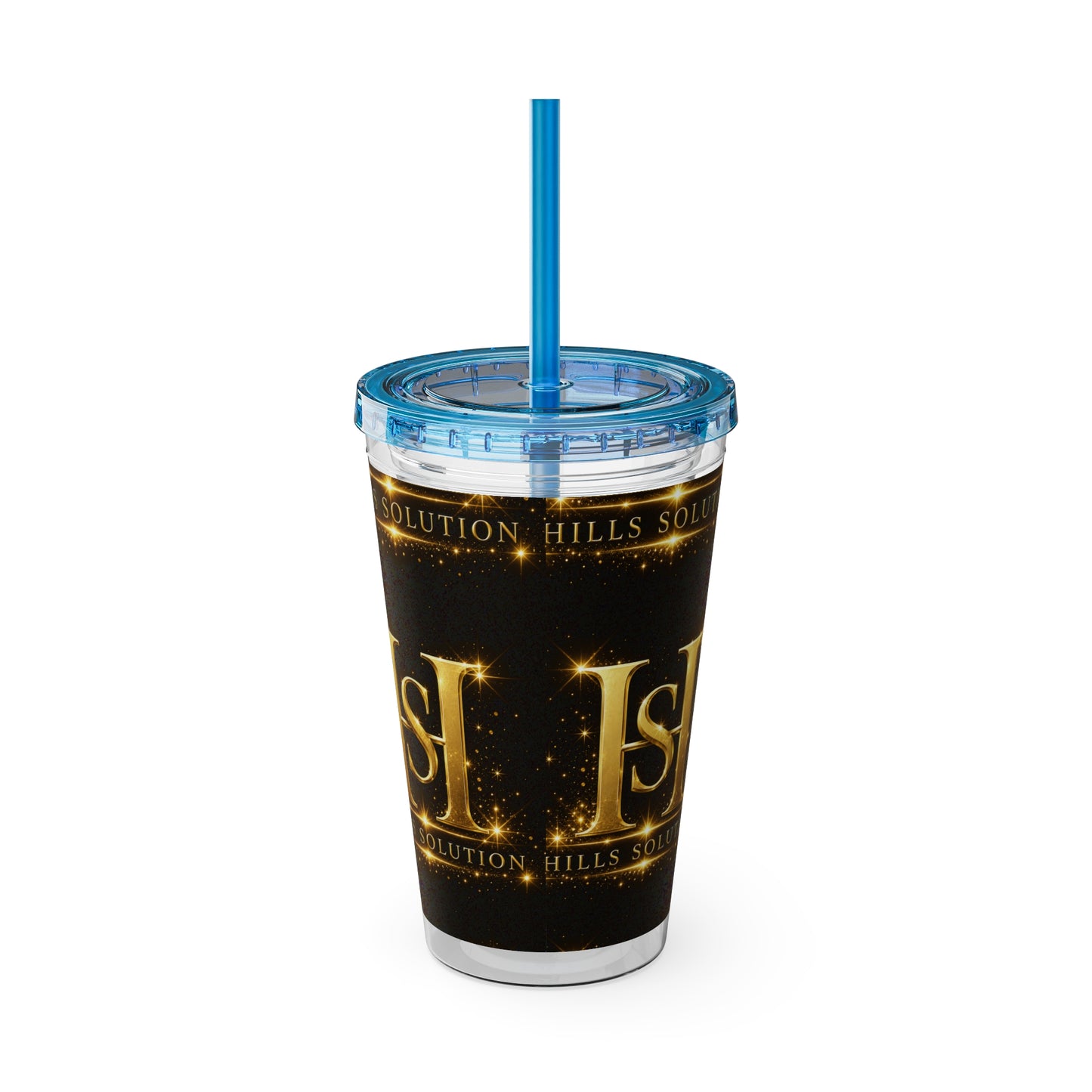16oz Sunsplash Straw Tumbler — Gold 'HS' Logo Insulated Cup