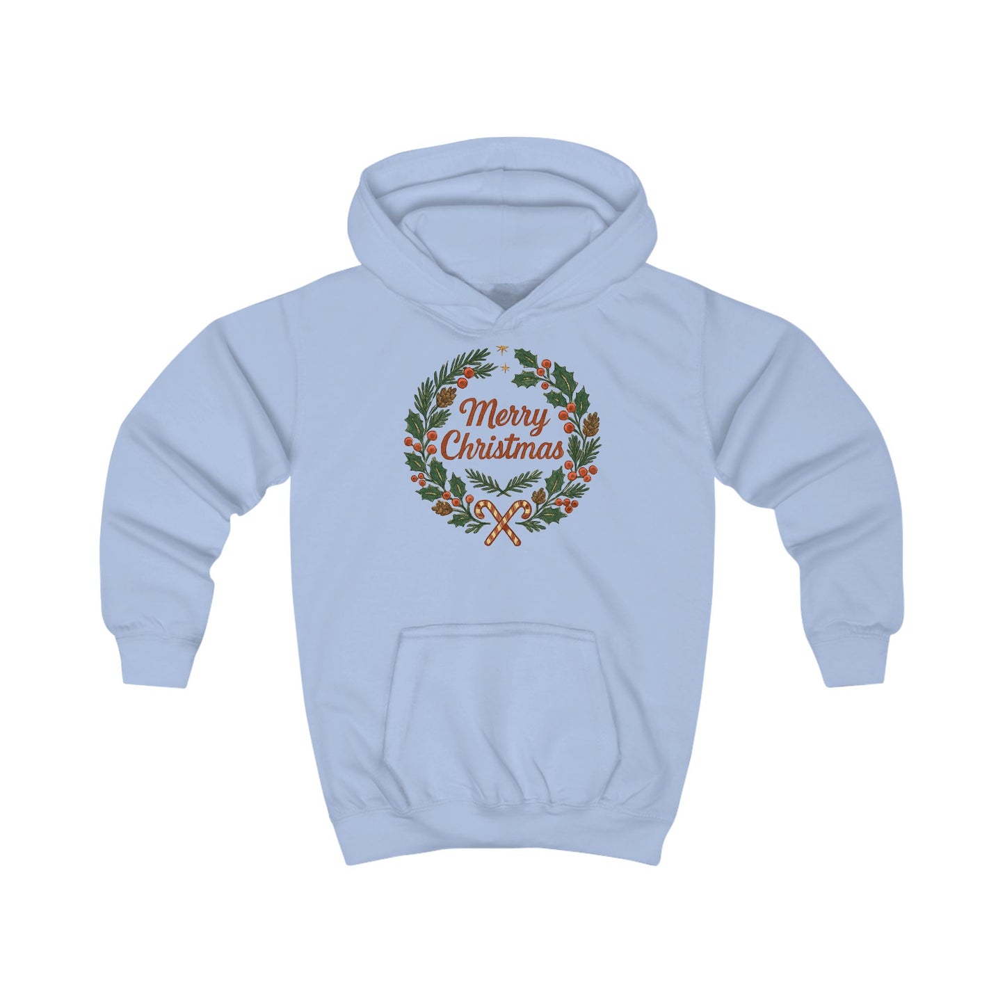 Kids Hoodie - Merry Christmas Wreath Holiday Sweatshirt