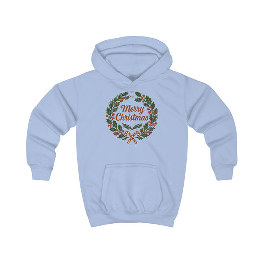 Kids Hoodie - Merry Christmas Wreath Holiday Sweatshirt