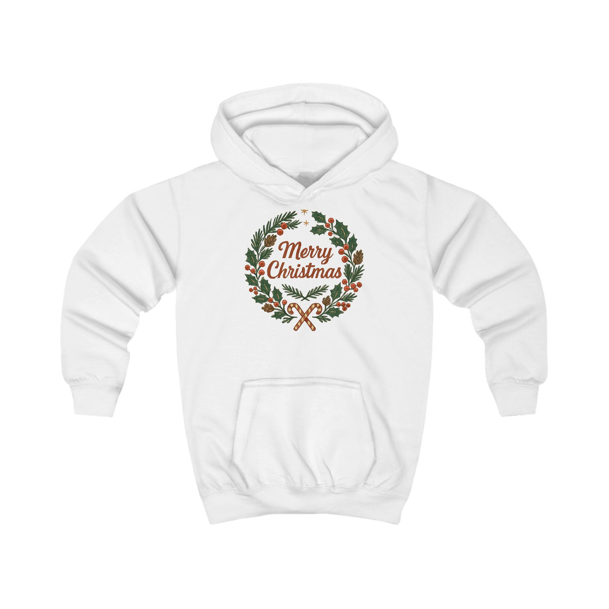 Kids Hoodie - Merry Christmas Wreath Holiday Sweatshirt
