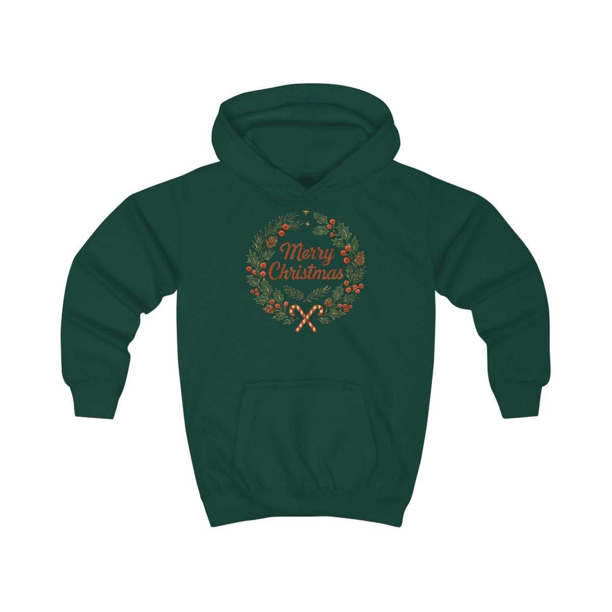 Kids Hoodie - Merry Christmas Wreath Holiday Sweatshirt