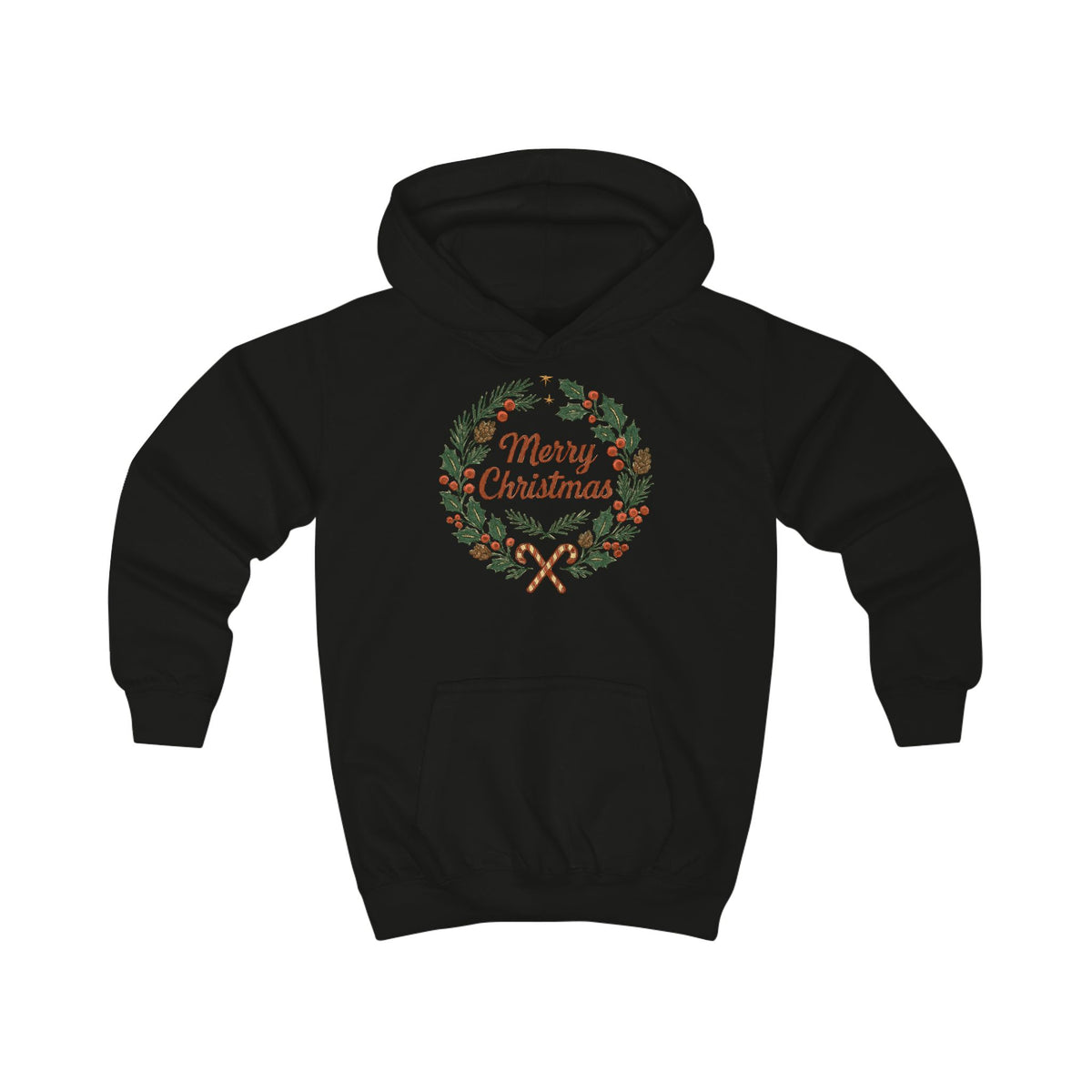 Kids Hoodie - Merry Christmas Wreath Holiday Sweatshirt