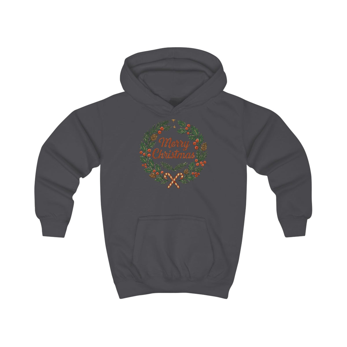 Kids Hoodie - Merry Christmas Wreath Holiday Sweatshirt