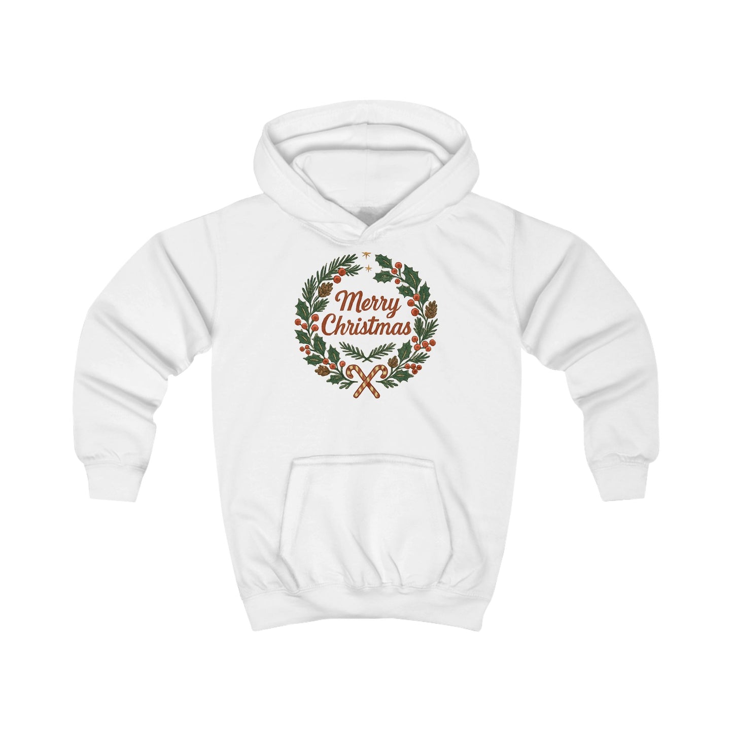 Kids Hoodie - Merry Christmas Wreath Holiday Sweatshirt