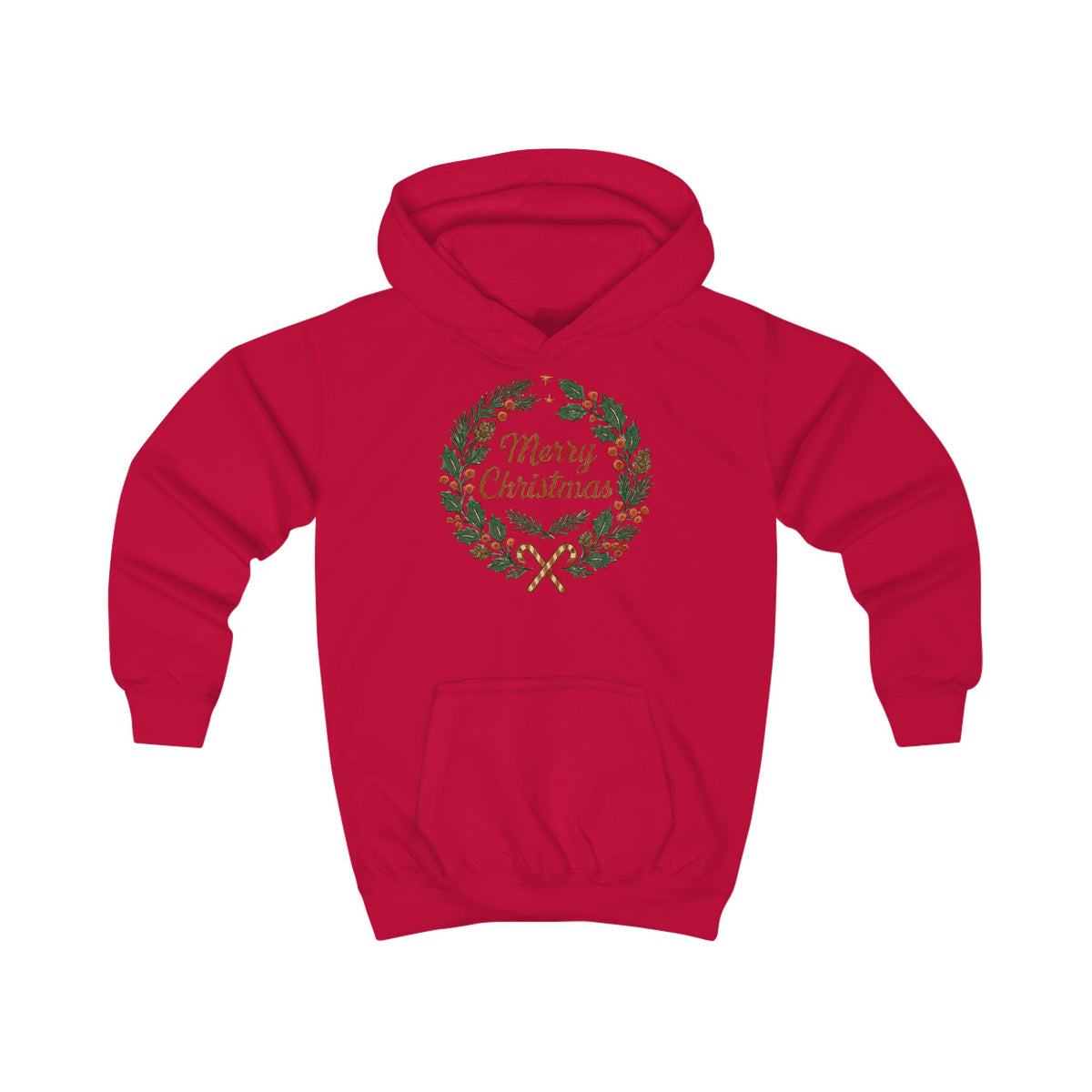 Kids Hoodie - Merry Christmas Wreath Holiday Sweatshirt