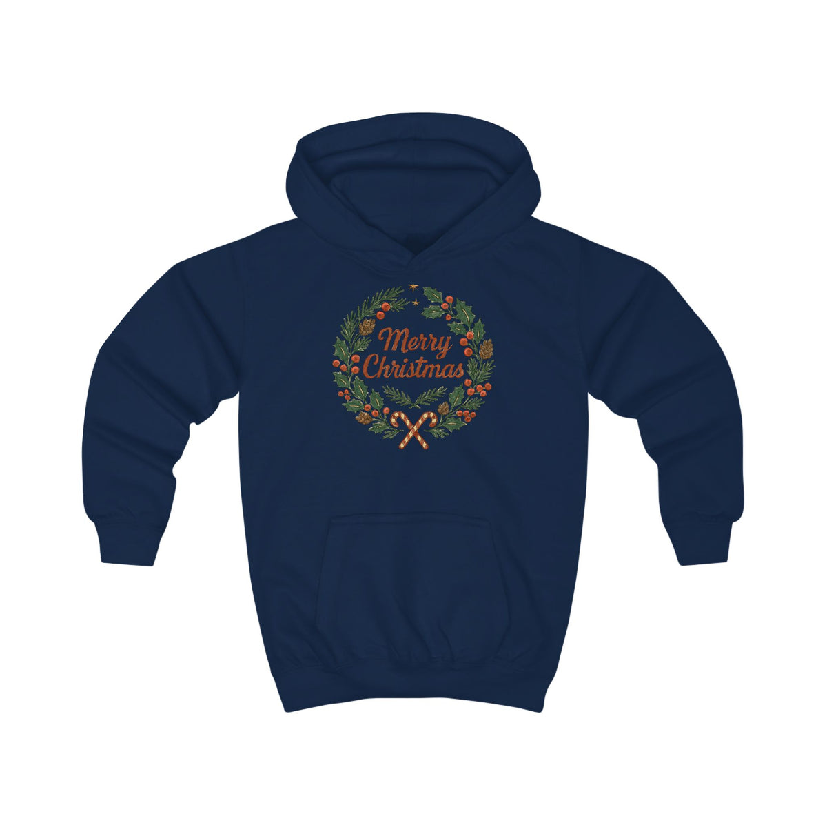 Kids Hoodie - Merry Christmas Wreath Holiday Sweatshirt
