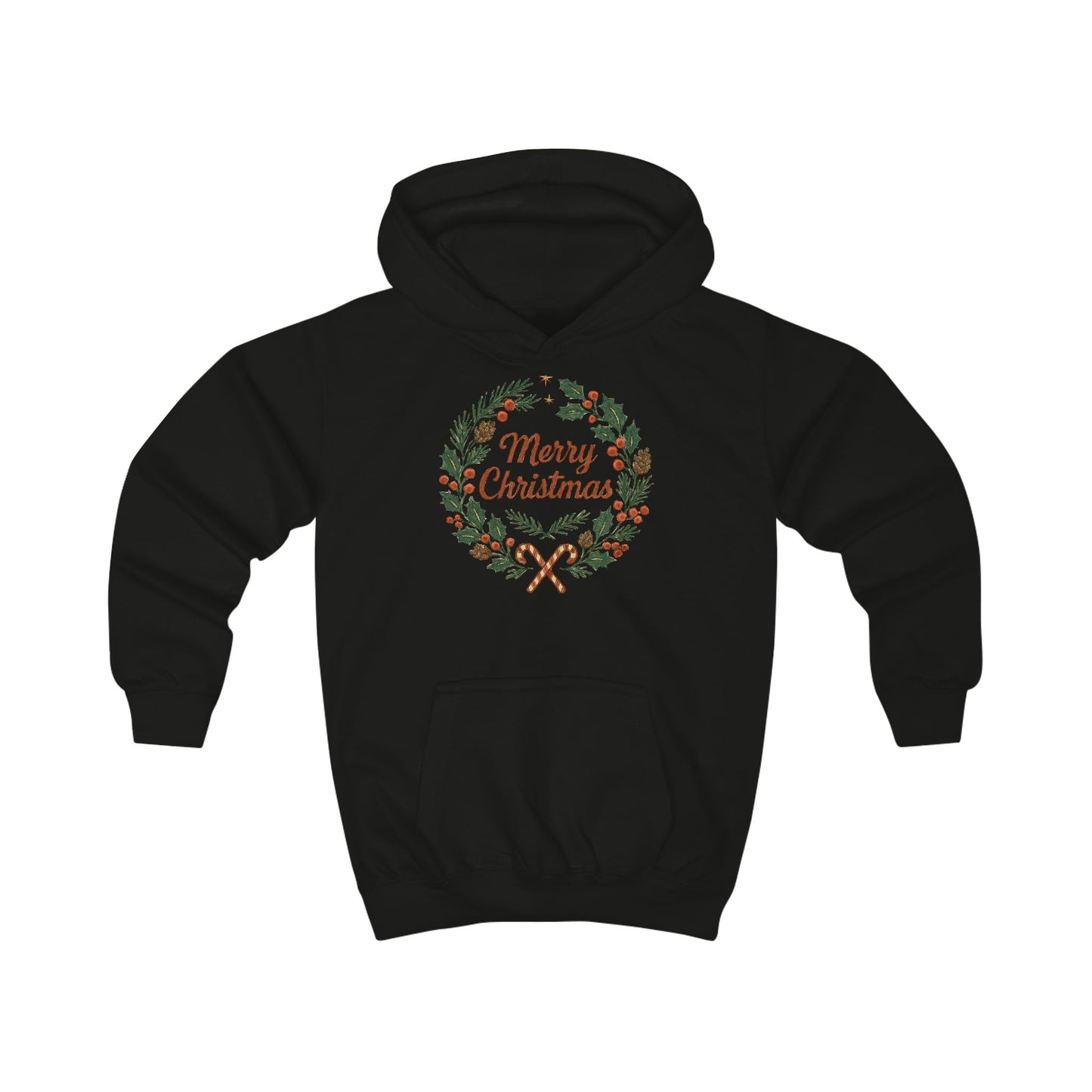 Kids Hoodie - Merry Christmas Wreath Holiday Sweatshirt