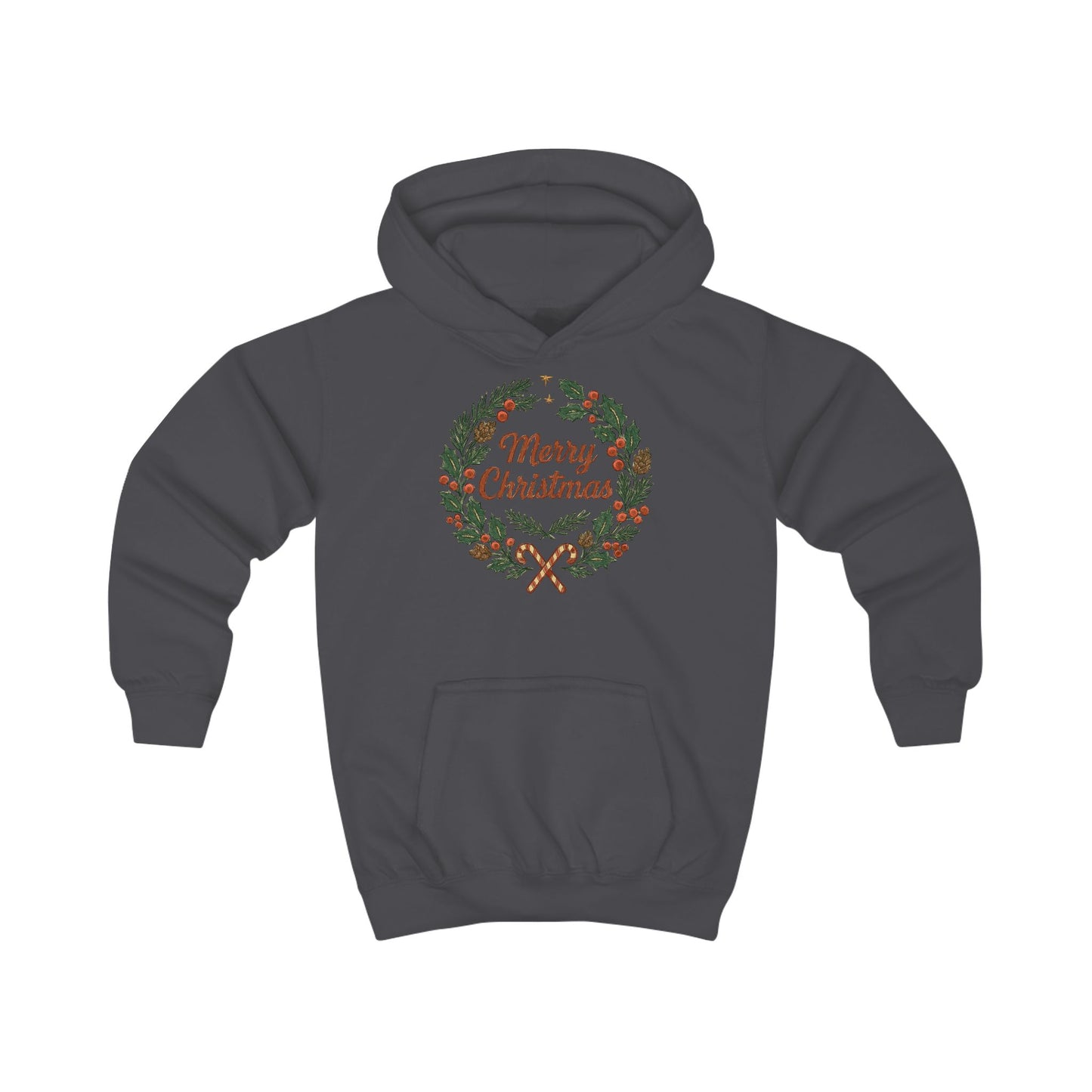Kids Hoodie - Merry Christmas Wreath Holiday Sweatshirt