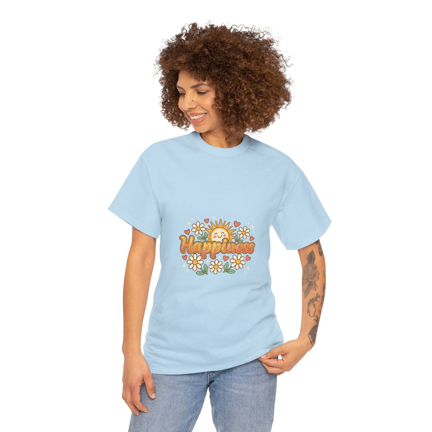 T-Shirt — "Happiness" Retro Sunflower Graphic Tee