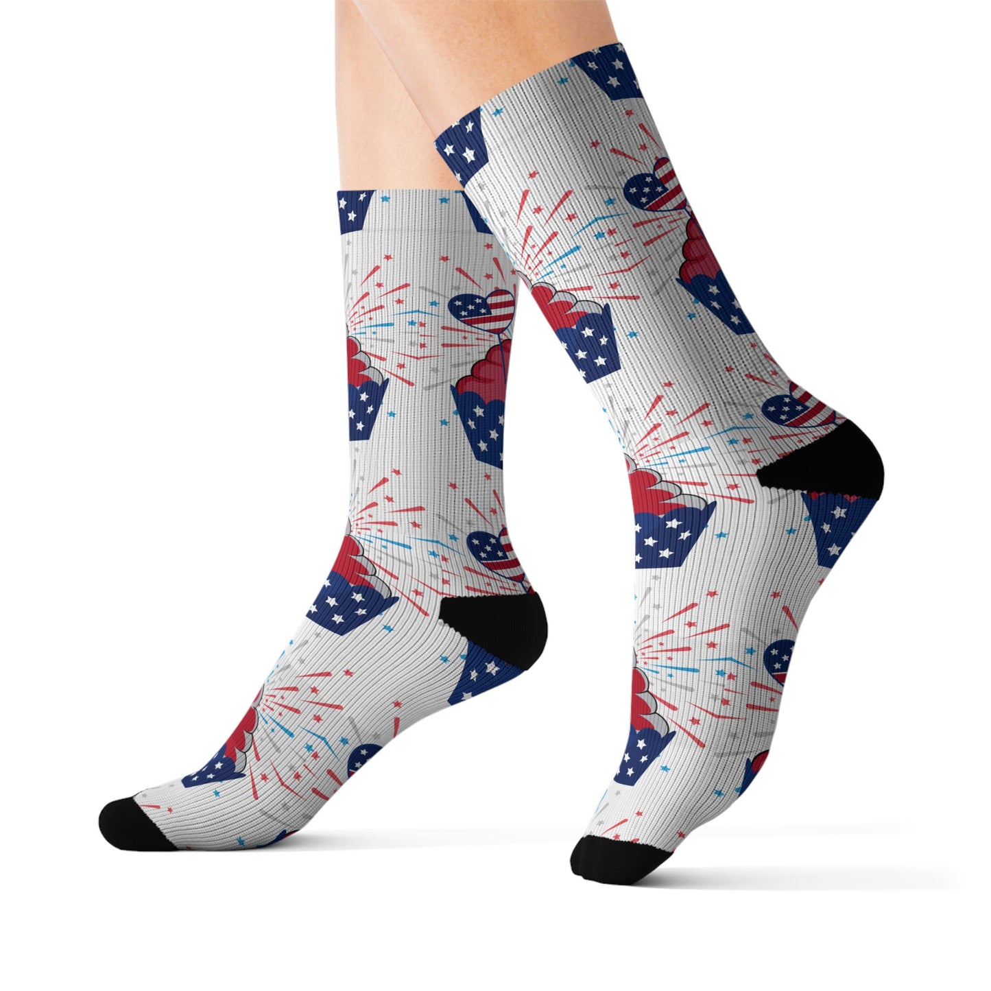 Patriotic Cupcake Sublimation Socks — Red White & Blue Fourth of July Novelty Socks