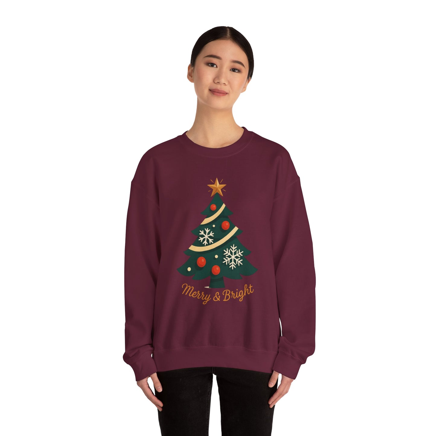Christmas Tree Crewneck Sweatshirt – "Merry & Bright" Holiday Sweatshirt