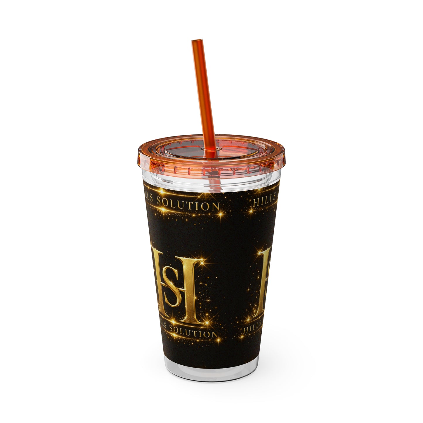 16oz Sunsplash Straw Tumbler — Gold 'HS' Logo Insulated Cup
