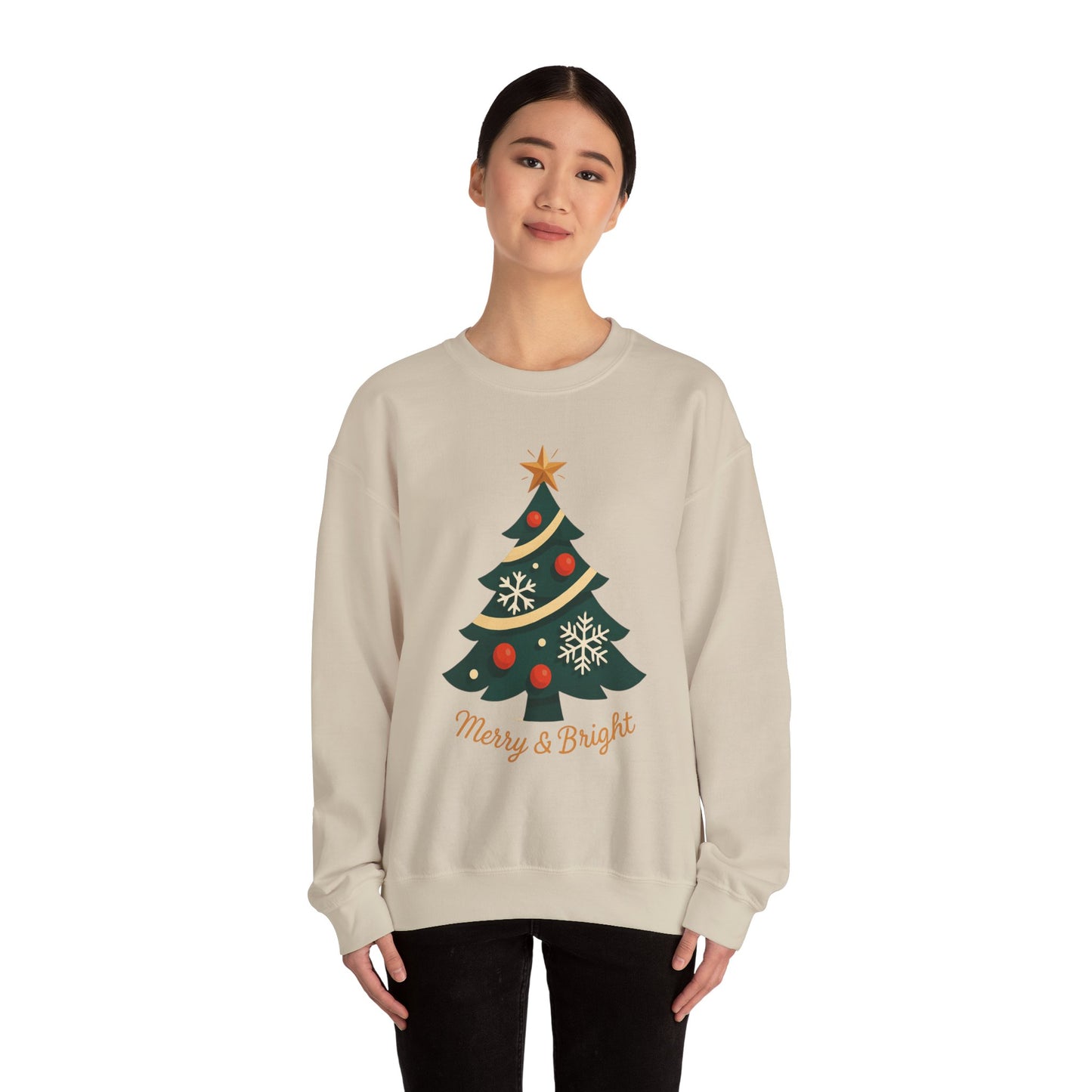 Christmas Tree Crewneck Sweatshirt – "Merry & Bright" Holiday Sweatshirt