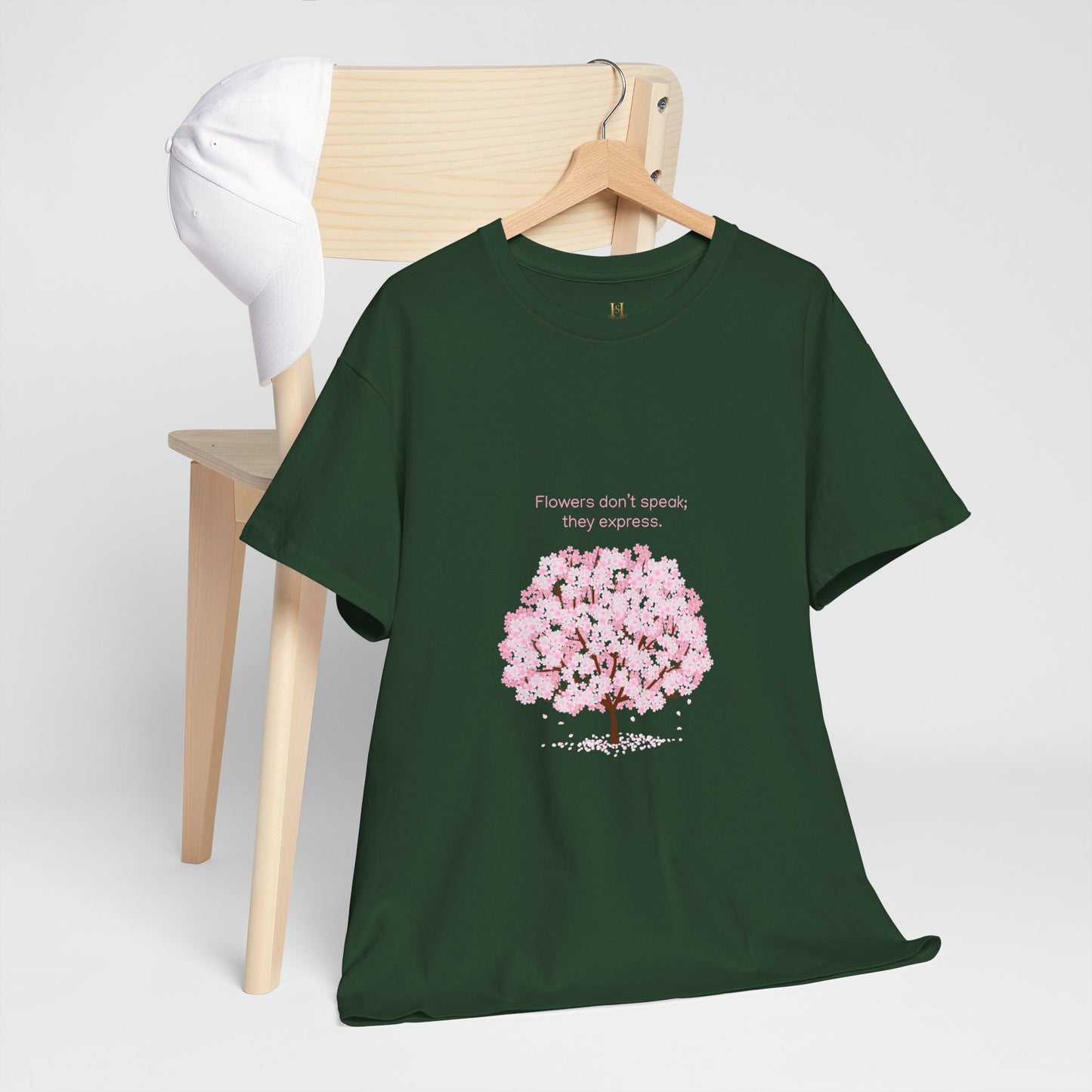 Cherry Blossom Tree T-Shirt — "Flowers don't speak, they express