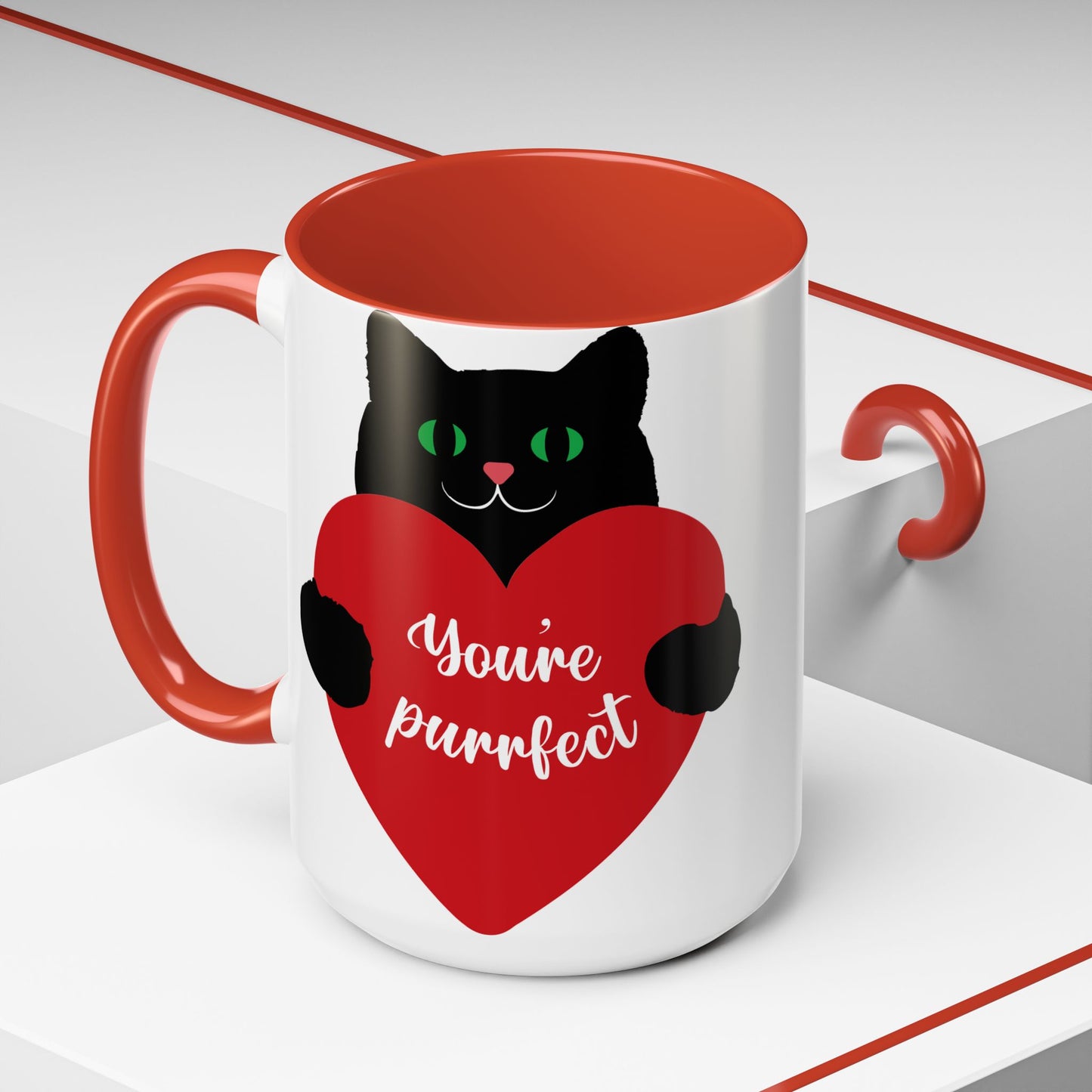 Purrfect Cat Heart Accent Coffee Mug – "You're Purrfect" 11/15oz