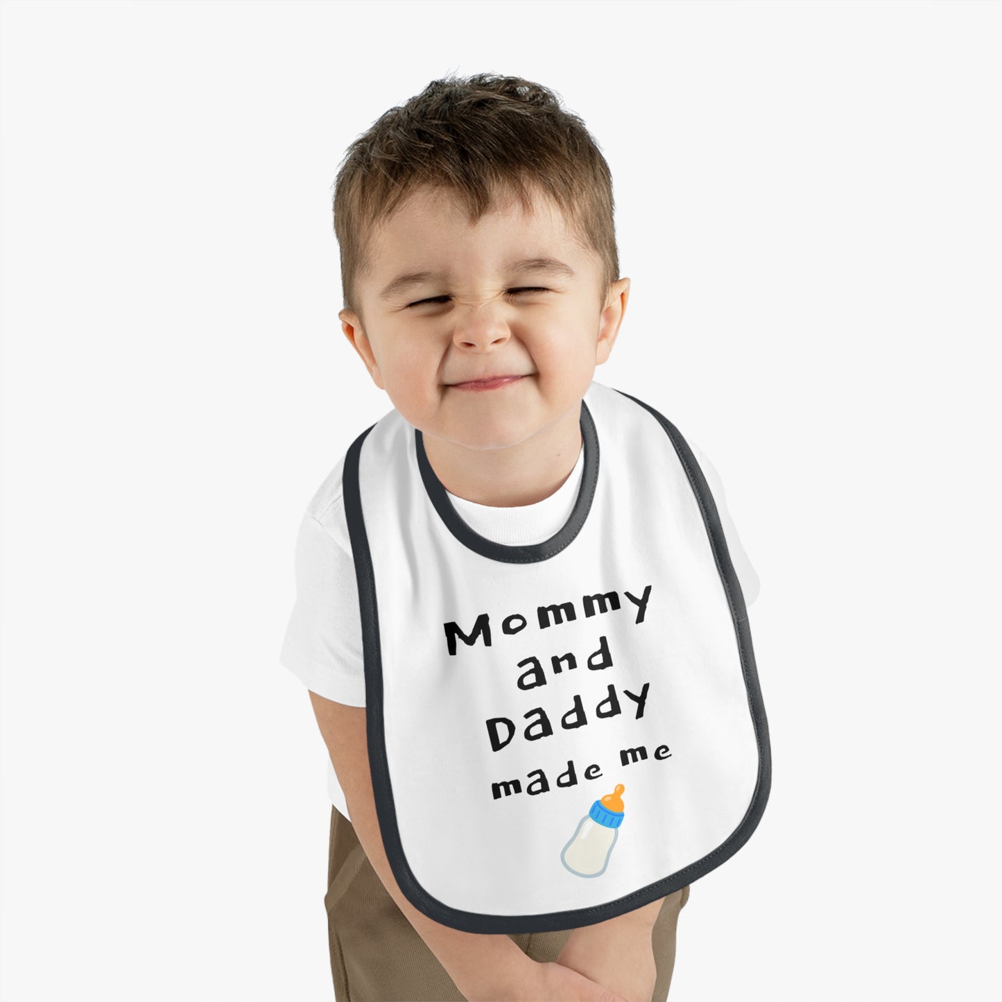 Cute Baby Bib - "Mommy and Daddy Made Me" - Funny Baby Shower Gift, Infant Feeding Bib, Newborn Essential, Kids Unisex, Adorable Baby Gear
